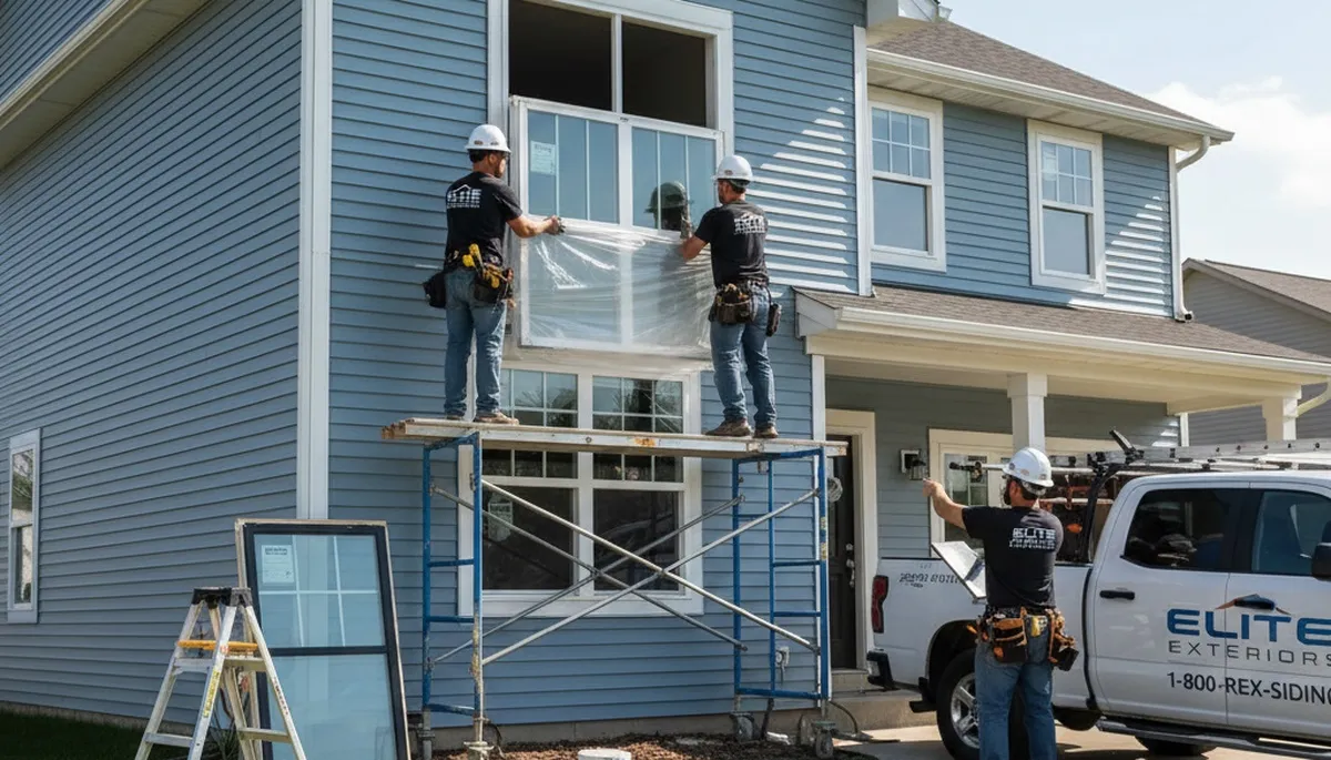 Vinyl siding contractors installing new energy-efficient windows in Jacksonville FL home exterior